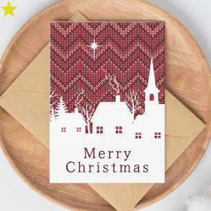 Rustic Pink Argyle Knit Christmas Village Card