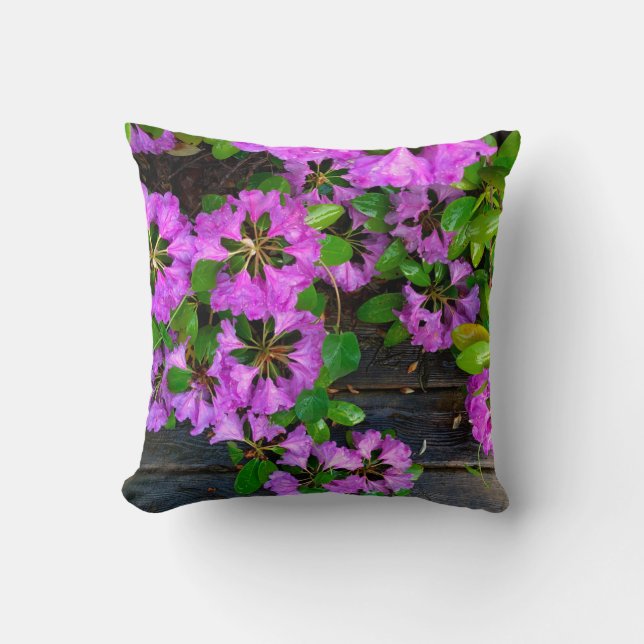 Rustic Pink Azaleas Throw Pillow (Front)