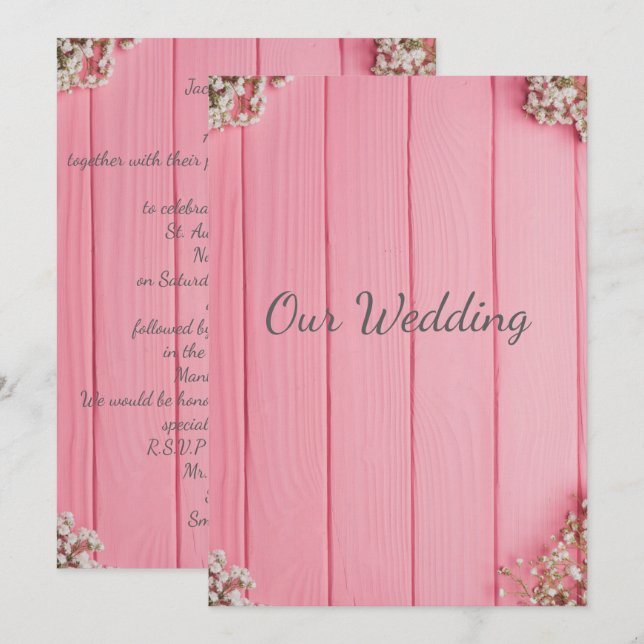 Rustic pink baby’s breath invitation (Front/Back)