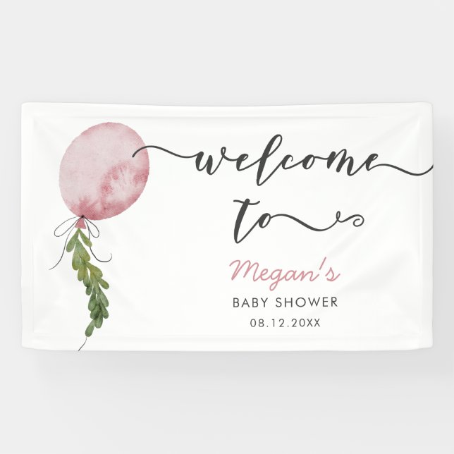 Rustic Pink Balloon Baby Shower Welcome Banner (Horizontal)