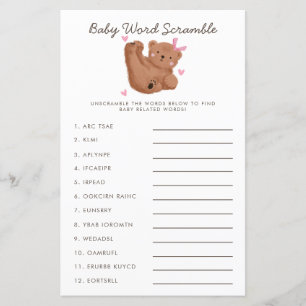 Rustic Pink Bear Baby Word Scramble Game