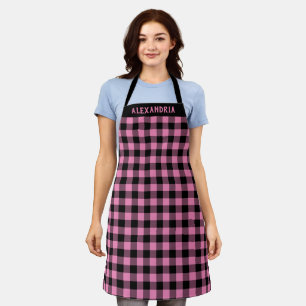 Rustic Pink Black Buffalo Plaid Custom Holiday Apron