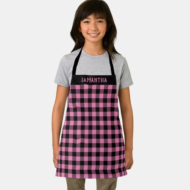 Rustic Pink Black Buffalo Plaid Holiday Custom Apron (Insitu)