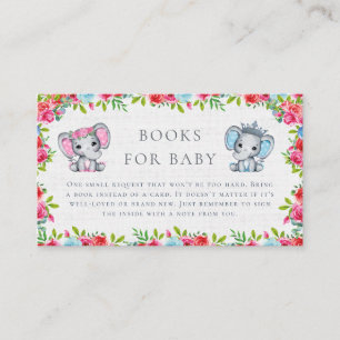 Rustic pink & Blue elephant Roses Books for Baby Enclosure Card
