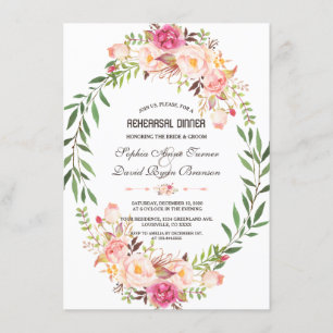Rustic Pink Blush Floral Bloom Rehearsal Dinner Invitation