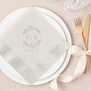 Rustic Pink Botanical Wreath Wedding Monogram Napkin