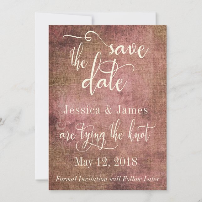 Rustic Pink & Burlap Vintage Save the Date (Front)