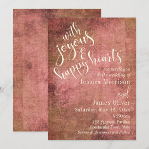 Rustic Pink & Burlap Vintage Typography Wedding 3 Invitation
