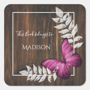 Rustic Pink Butterfly Book Sticker