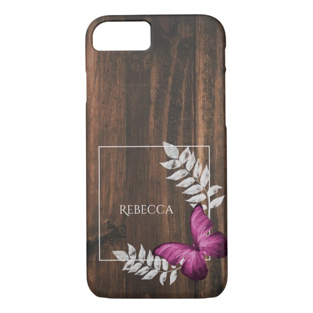 Rustic Pink Butterfly Personalized Case-Mate iPhone Case (Back)