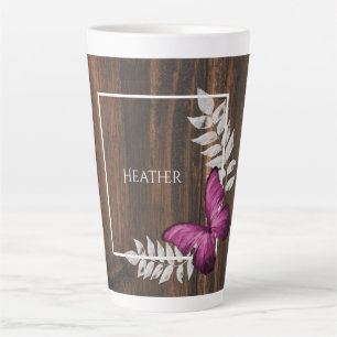 Rustic Pink Butterfly Personalized Latte Mug