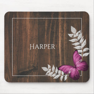 Rustic Pink Butterfly Personalized Mouse Pad