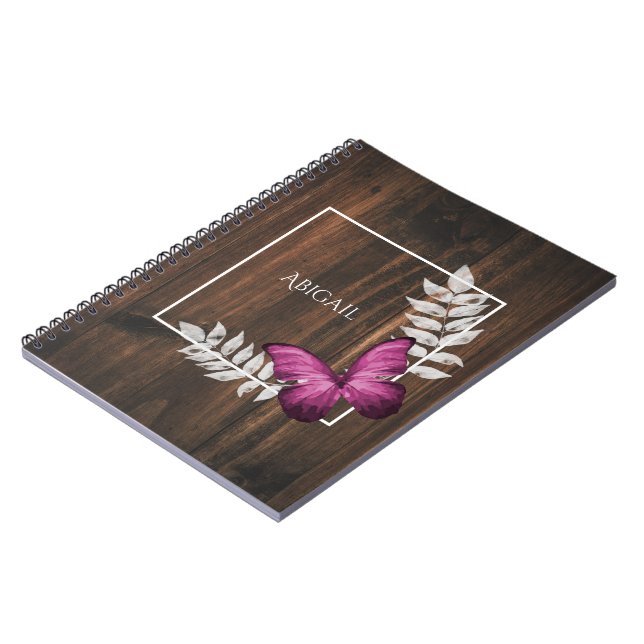 Rustic Pink Butterfly Personalized Notebook (Left Side)