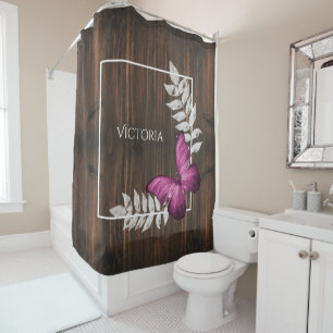 Rustic Pink Butterfly Personalized Shower Curtain