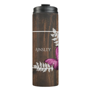 Rustic Pink Butterfly Personalized Thermal Tumbler