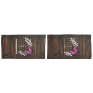 Rustic Pink Butterfly Pillow Case