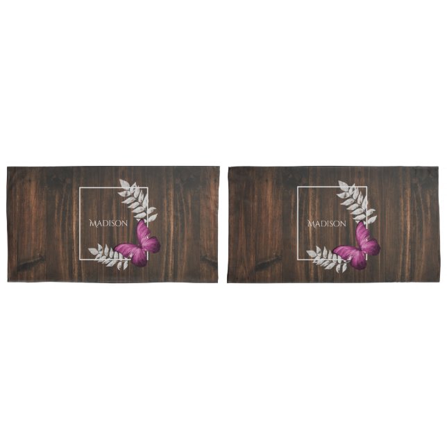 Rustic Pink Butterfly Pillow Case (Front-Set)