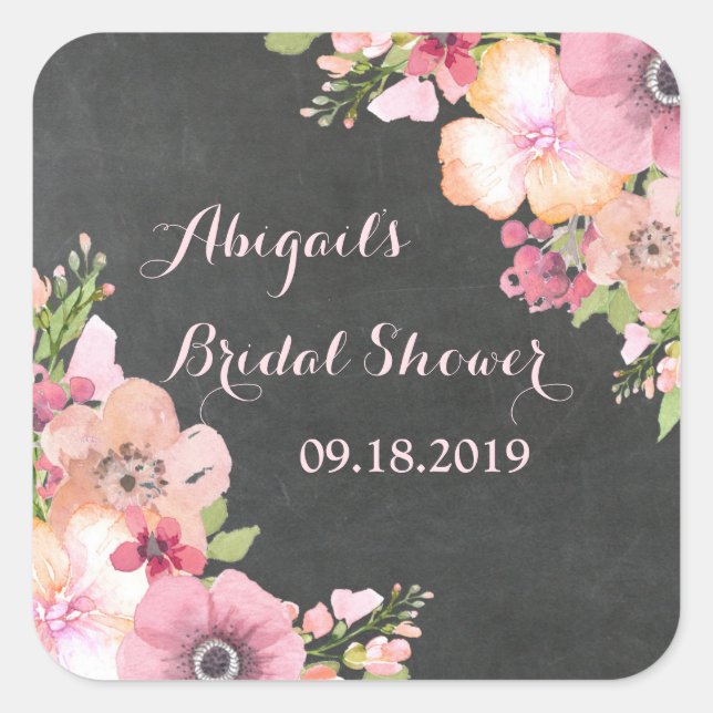 Rustic Pink Chalkboard Floral Bridal Shower Tag (Front)