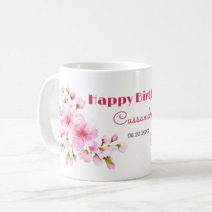 Rustic Pink Cherry Blossom Sakura Floral Birthday Coffee Mug