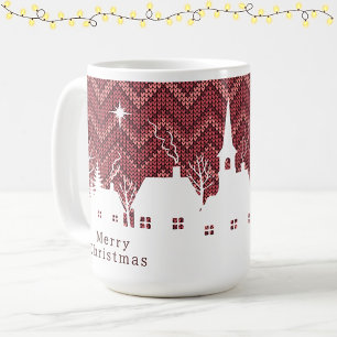 Rustic Pink Christmas Village Chevron Knit  Coffee Mug