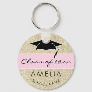 Rustic Pink Class of and Graduate Name Graduation Keychain