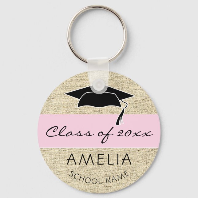 Rustic Pink Class of and Graduate Name Graduation Keychain (Front)