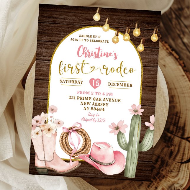 Rustic Pink Cowgirl First Rodeo First Birthday Invitation (Creator Uploaded)