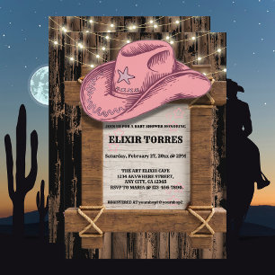 Rustic Pink Cowgirl Hat Baby Shower  Invitation