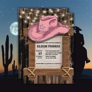 Rustic Pink Cowgirl Hat Baby Shower  Invitation