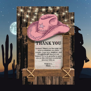 Rustic Pink Cowgirl Hat Baby Shower  Thank You Card