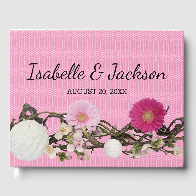 Rustic Pink Daisy Boho Chic Personalized Guest Book (Front)