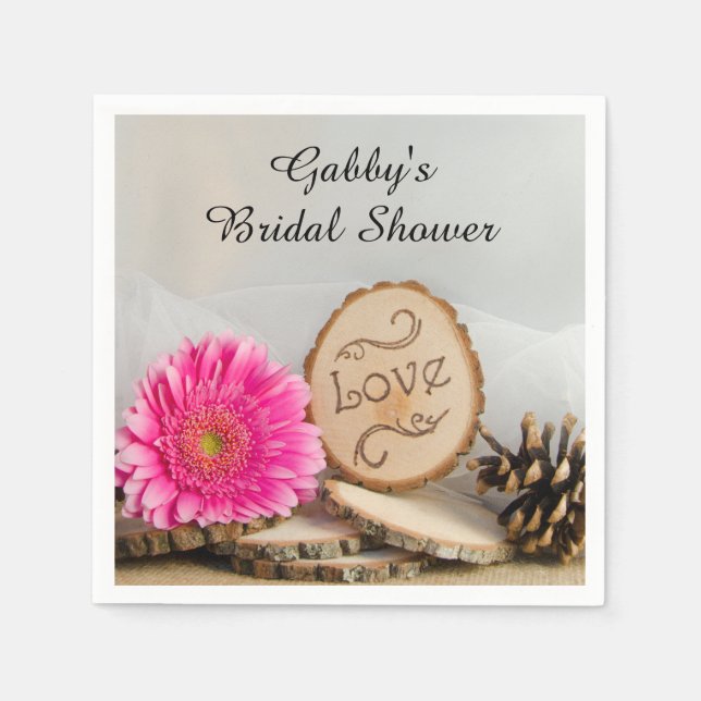 Rustic Pink Daisy Woodland Bridal Shower Napkin (Front)