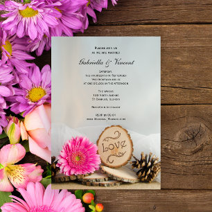 Rustic Pink Daisy Woodland Wedding Invitation