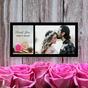 Rustic Pink Daisy Woodland Wedding Thank You Card