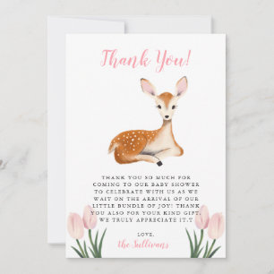 Rustic Pink Deer Baby Shower Thank You Card