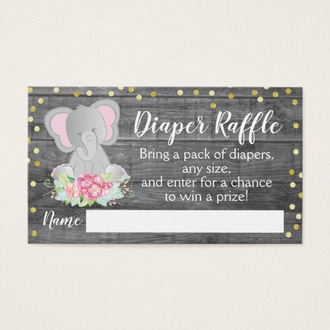 Rustic Pink Elephant Baby Shower Diaper Raffle (Front)