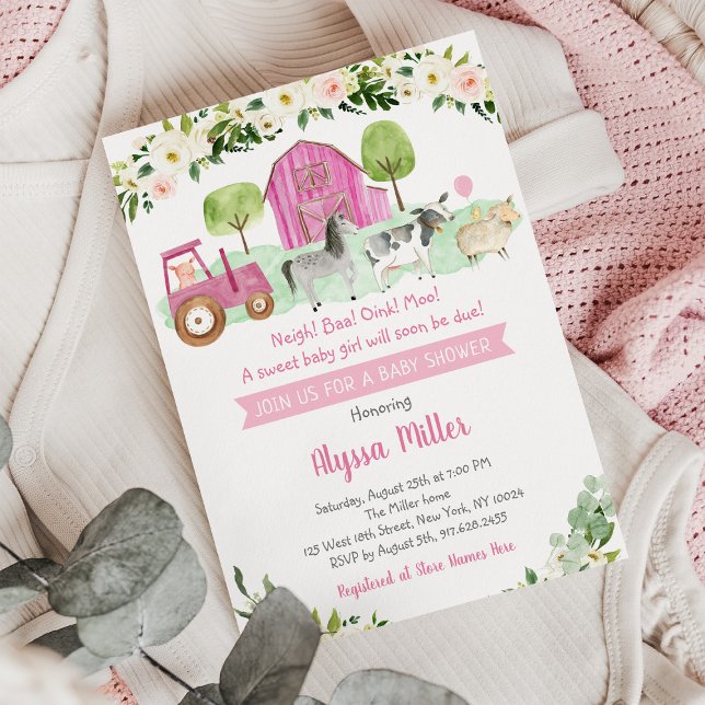 Rustic Pink Farm Floral Baby Shower Invitation (Creator Uploaded)