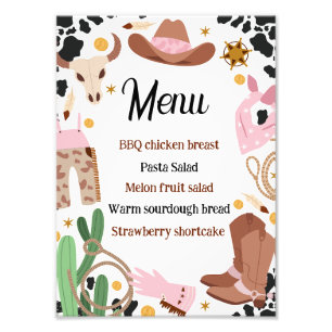 Rustic Pink First Rodeo Birthday Food Menu Sign