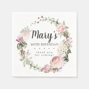 Rustic Pink Floral 80th Birthday Party Napkin