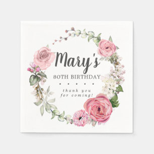 Rustic Pink Floral 80th Birthday Party Napkin