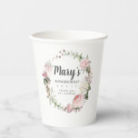 Rustic Pink Floral 80th Birthday Party Paper Cups<br><div class="desc">Soft blush pink roses and bright pink buds create a beautifully rustic floral wreath. White hydrangeas at to the floral bloom. The birthday woman's name is written in a large script font. 80th Birthday and the thank you sentiment follow. This paper cup is part of the 80th Birthday Pink Rose...</div>