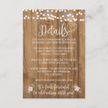 Rustic Pink Floral and Wood Wedding Detail Card