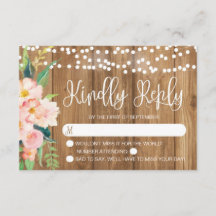 Rustic Pink Floral and Wood Wedding RSVP