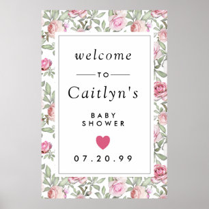 Rustic Pink Floral Baby Shower Welcome Sign