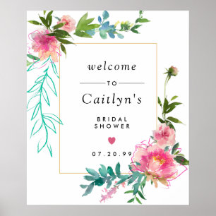 Rustic Pink Floral Boho Bridal Shower Welcome Sign
