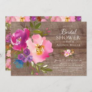 Rustic Pink Floral Bridal Shower Invitations