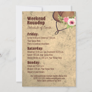 Rustic, Pink, Floral, Cowgirl, Itinerary Invitation