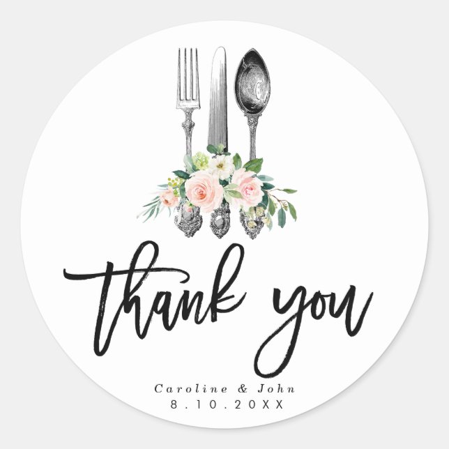 rustic pink floral cutlery thank you sticker (Front)