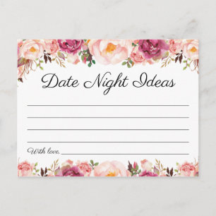 Rustic Pink Floral Date Night Ideas Cards