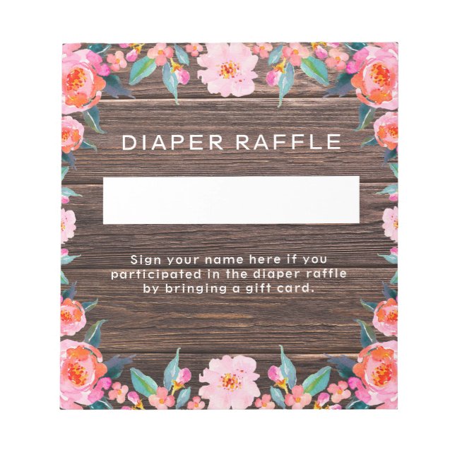 Rustic Pink Floral Diaper Raffle Notepad (Front)